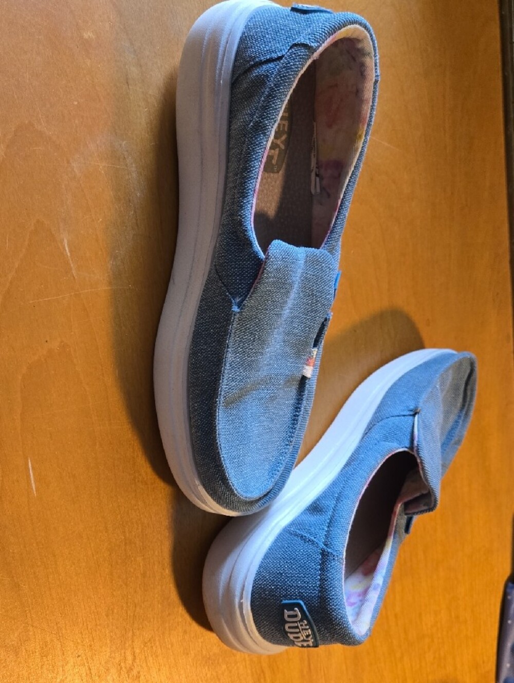 Hey Dude Womens Blue Canvas Slip-On Sneakers with White Sole - Picture 2 of 4